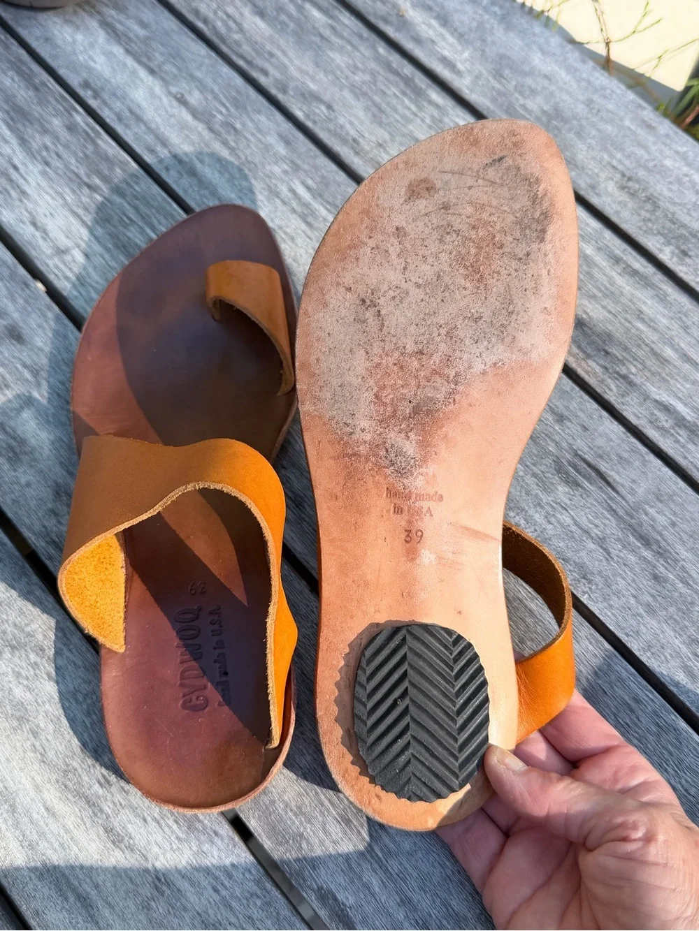 CYDWOQ handmade rust toe loop 9 EUR 39 genuine leather sandals